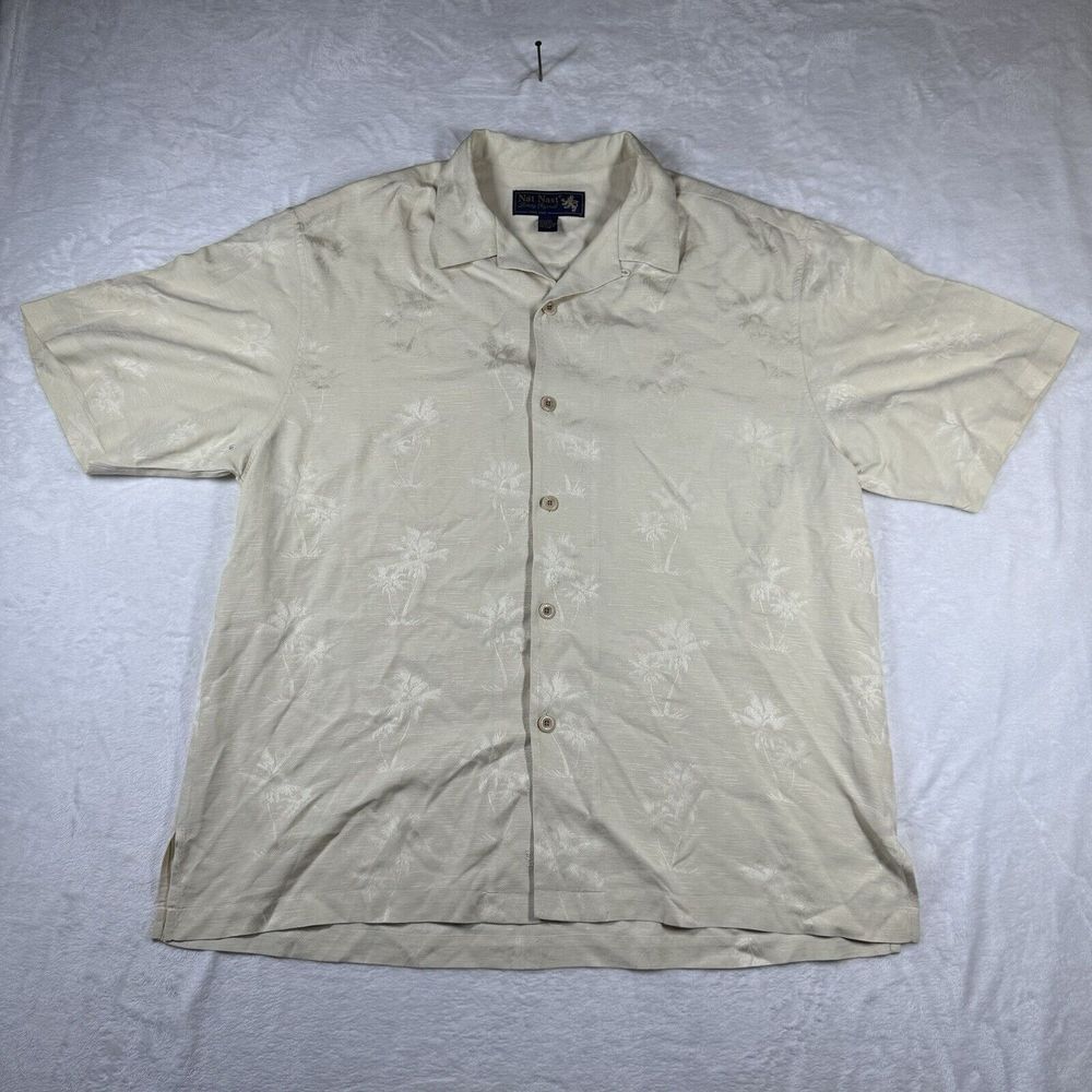 Nat Nast Silk Hawaiian Shirt Mens Large Button Comfort Soft Casual Lightweight